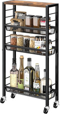 Narrow Storage Cart with Wheels,4-Tier Narrow Kitchen Carts Slim Rolling Cart,Skinny Storage Cart for Small Spaces,Rolling Utility Cart for Livingroom,Diningroom,Office,Laundry Room,Bathroom