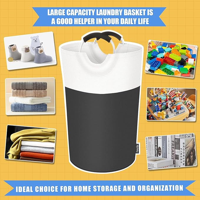 125L Laundry Basket, Collapsible Laundry Hamper with Padded Handles, Waterproof Laundry Bag, Tall Clothes Hamper Stand Up Well, Foldable Laundry Baskets for Easy Storage(Grey)
