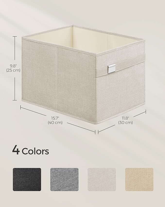 SONGMICS Storage Baskets, Set of 2 Extra Large Storage Bins for Organizing, 30L, 15.7 x 11.8 x 9.8 Inches, Fabric Storage Cubes for Shelves, Easy to Clean, Foldable, 2 Handles, Cloud White UROB240W02