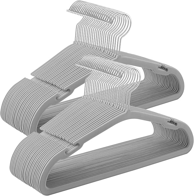 SONGMICS Kids Hangers 50 Pack, 14 x 8 Inches, Non-Slip Velvet Baby Hangers for Closet, Space-Saving, Wide Shoulder Notches, Dove Gray UCRF038G01