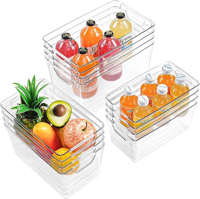 Freebat 12 Pack Organizers and Storage, Pantry Organization and Storage Bins, Cabinet Organizer, Clear Plastic Storage Containers with Handle，Acrylic Storage Bins (4 Small&4 Middle&4 Large