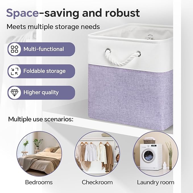 13x13 Inch Cube Storage Bins with Reinforced Bottom Cardboard, 6 Pack Large Foldable Fabric Storage Cubes with Handles for Shelf, Closet, Laundry Organization (White&Purple)