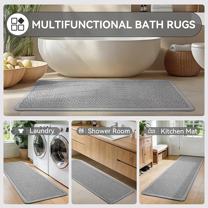 YDKGL Bathroom Runner Rug, Thin Bath Mat Bathroom Rugs Non Slip Washable, Rubber Backing Quick Dry for Floor, Tub and Shower, Grey 24x70