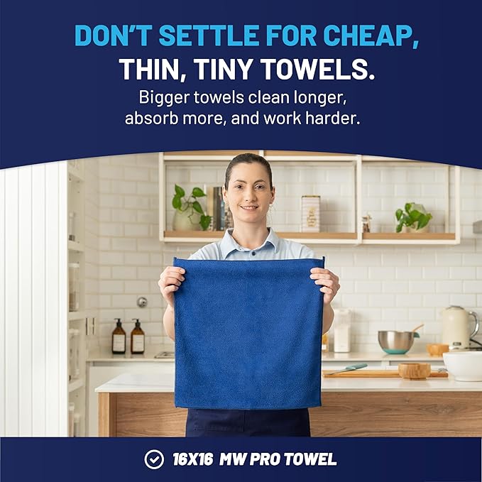 MW Pro Multi-Surface Microfiber Towel – 12 Pack | Premium Cleaning Cloth | Clean, Buff, Dust, Polish, Absorb | Large 16"x16" (Dark Blue)