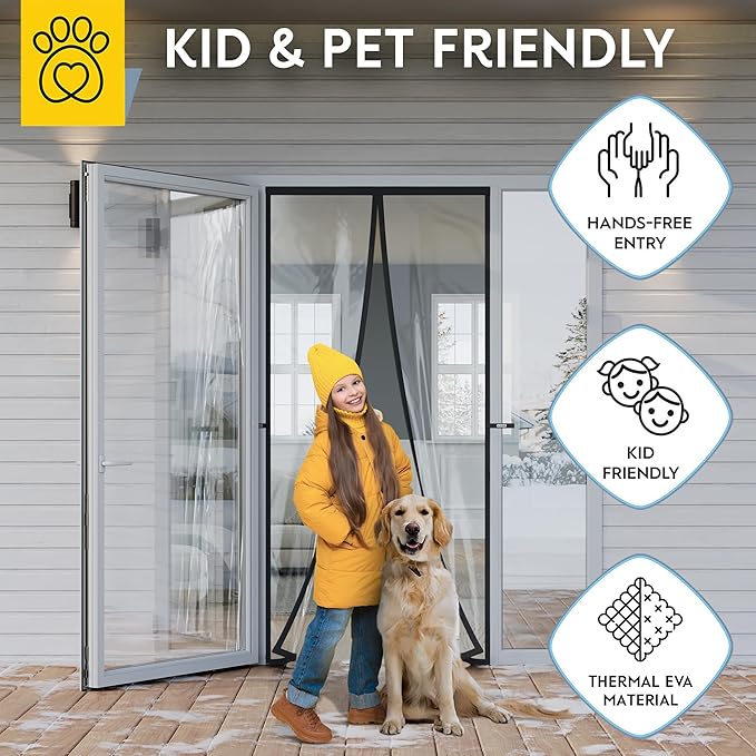 AUGO Magnetic Thermal Insulated Door Curtain - Transparent EVA Door Cover for Winter- Keeps Warm Air in and Cold Air Out - Home Winterizing Products - Patent Pending Keep Open Feature - 38 x 83 Inch