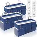 Kanrichu 3pcs Large Wall Hanging Organizer Bag, Linen Fabric Door Hanging Storage Baskets with Pockets, Waterproof Bin for Kitchen, Bedroom, Office, RV Camper (Blue)
