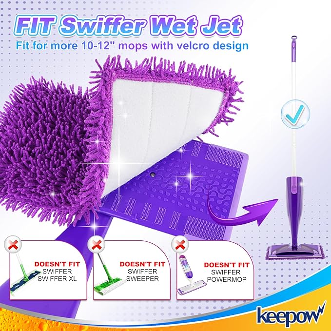 KEEPOW Wet Jet Refill for Swiffer WetJet Mop - Reusable Pads for Swiffer Wet Jet Wood Floor Cleaning, Microfiber Washable Wetjet Mopping Pads (8 Pack)