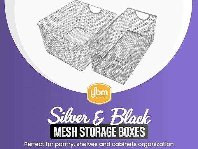 YBM HOME Kitchen Pantry Organizer Wire Basket for Shelves, Cabinets, Pantry, Countertop, Mesh Open Storage Bin Metal Basket for Organizing Food Supplies 12 x 7.8 x 5.8