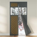 Magnetic Thermal Insulated Door Curtain Fits Door Size 36" x 82", Oxford Cloth Thicken Cotton Fiber Filled, Self-closing Screen Insulation Cover Keep Warm in Winter, with Clear Windows, Grey