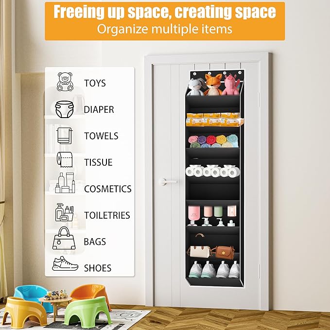Over The Door Shoe Organizer Storage Fit 16-24 Pairs Hanging Shoe Rack Organiser for Closet Door, Deep Pocket Shoe Holder for Sneakers,Boots Storage(1 Pack Black)