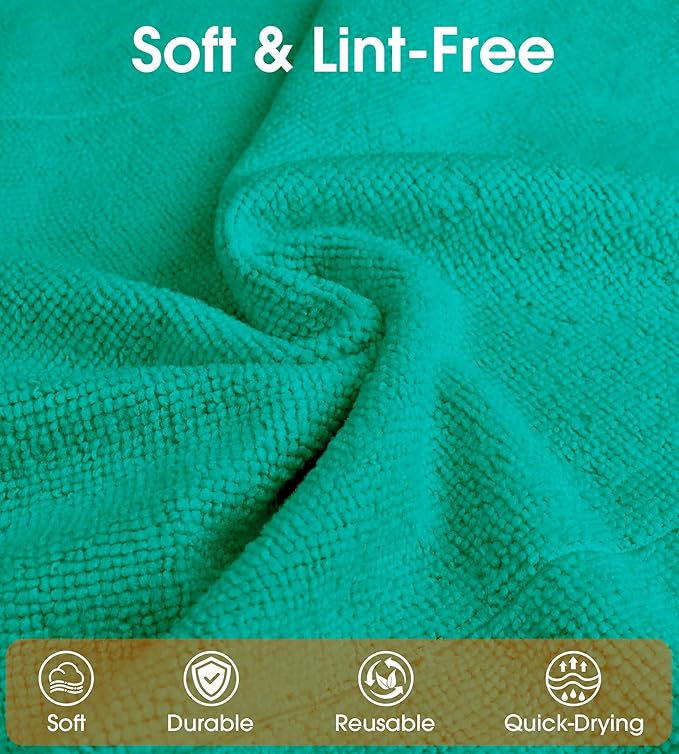 CHAUNCEY HOME Microfiber Cleaning Cloth Roll–100 Pack, Tear Away Microfiber Towels, Reusable, Washable, Scratch-Free, Kitchen Towels for Car, Home, Kitchen, Glass, Dishes (Malachite Green)