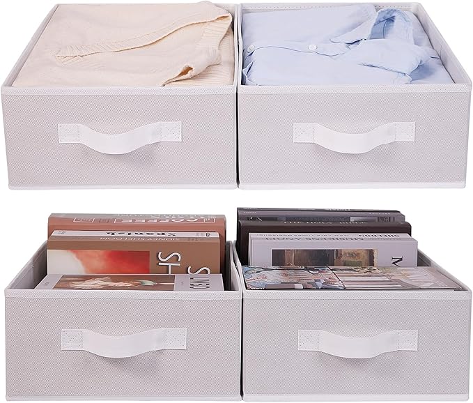 BOMKEE Clothings Collapsible Storage Bins, Foldable Organizers and Storage Baskets Cube Storage Bin for Bedroom Living Room (4 Pack) (White, 15.4x11.4x5.5inch)