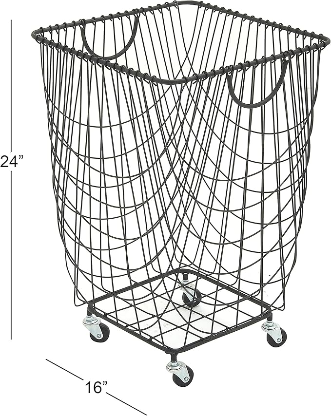 Deco 79 CosmoLiving by Cosmopolitan Metal Square Storage Cart with Wheels and Handles, 16" x 16" x 24", Black