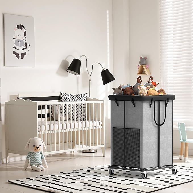 150L Large Laundry Hampers, Oxford Fabric Laundry Hampers Clothes Hampers, Metal Frame and Removable Bag Design with Wheels, Suitable for Bedroom, Bathroom, Dorm Room, Laundry Room (Cationic Gray)