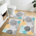 Vaukki Bathroom Rug Set 3 Piece, Non Slip Absorbent Rubber Backed Floral Bath Floor Mat Fit Under Door, Ultra Thin Quick Drying Bath Rug for Shower, Tub and Toilet, 17"x26"+17"x32"+17"x24"U, Grey