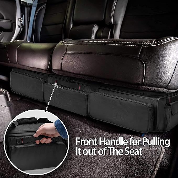 samdew Underseat Storage Bag Fit for SuperCrew Cab, Truck Under Seat Organizer with 4 Detachable Inner Dividers & Anti-slip Bottom for Full Size Trucks, Black