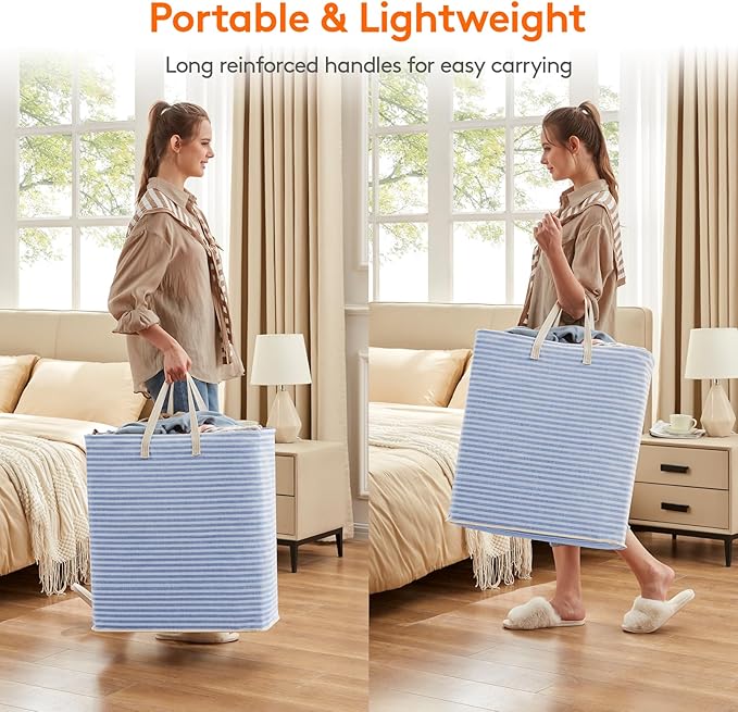 Lifewit 2 Pack Laundry Hamper Large Collapsible Laundry Baskets, Freestanding Waterproof Clothes Hamper with Easy Carry Handles in Laundry Room Bedroom Bathroom College Dorm, Blue, 2 x 100L