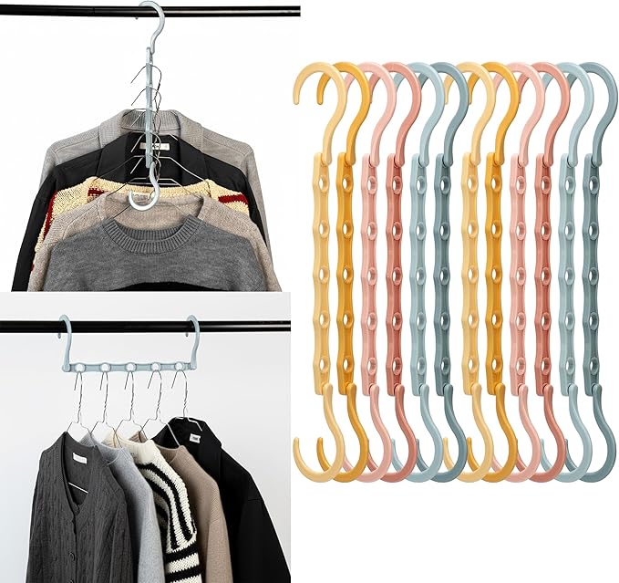 Mr. Pen- Space Saving Hangers for Clothes, 12 pcs, Pastel Horizon Colors, Plastic Multi Clothes Hangers Space Saving, 5 Slots, 360° Rotating Hooks
