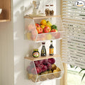 2 Tier Fruit Basket for Kitchen Counter, Stackable Onion and Potato Storage Basket, Wall Mounted Wire Basket with Wood Lid, Hanging Kitchen Storage Vegetable Organizer, 11.8 x 7.1 x 8.6 Inch