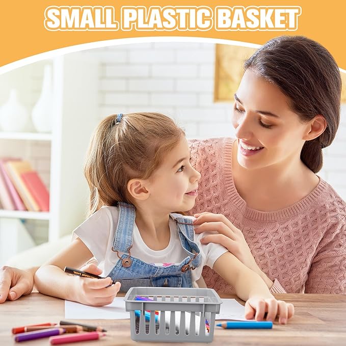 Tatuo 24 Pcs Classroom Small Plastic Baskets Bulk Storage Baskets for Organizing Crayon Pencil Containers Organizer Bins for Back to School Gift Office Desk Drawer Home, 5.31 x 5.31 x 2.44 Inch(Grey)