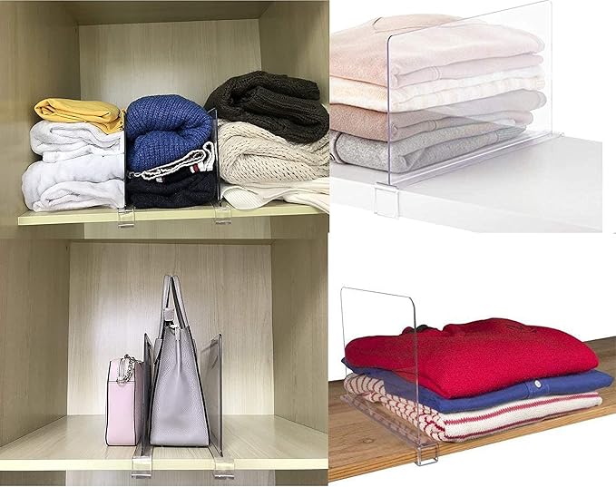 Clear Acrylic Shelf Dividers for Closet Organization - 10 Pack Closet Shelf Divider for Sweatshirt,Towel,Bag,Purse,Clothing,Sweater Organizer,Plastic Dividers and Separators for Shelves and Bedroom