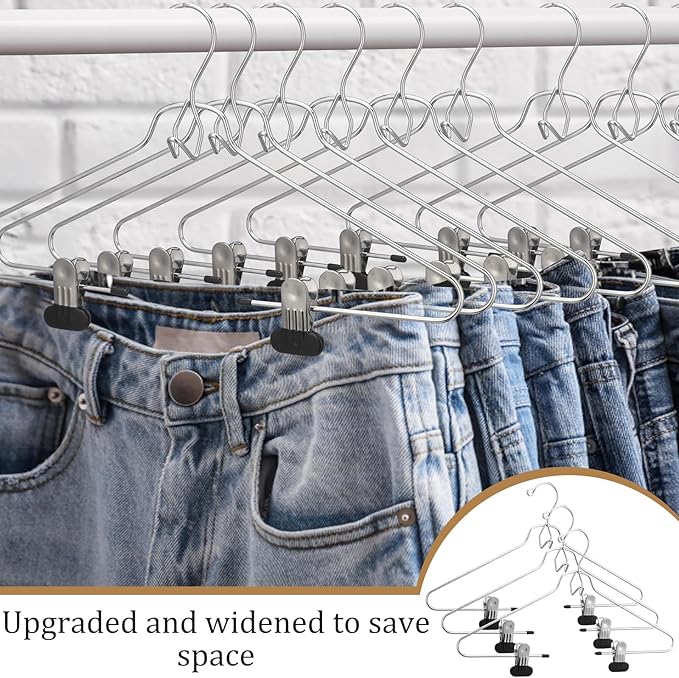 Ripeng 10 Pcs Stackable Skirt Pants Clothes Metal Hangers,Heavy-Duty Skirt Metal Hangers with Adjustable Clips,Space Saving Multi Stackable Add on Organization for Jeans Towels Trousers Ties Socks