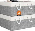 Storage Bin,Collapsible Storage Basket For Organizing,Large Storage Boxes With Rope Handles,Storage Containers,White & Grey,4 Pack