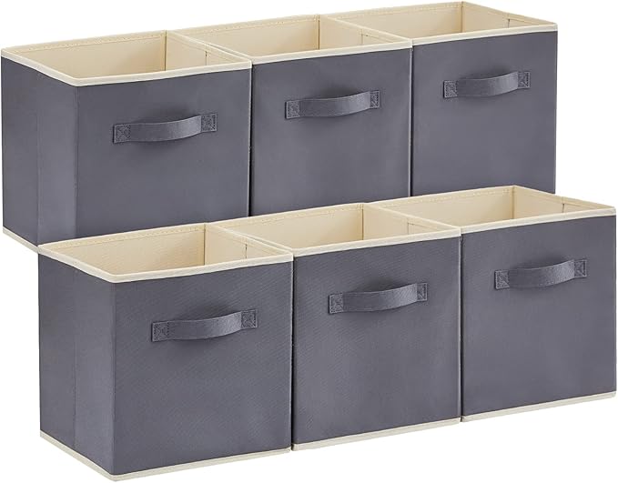 Lifewit Storage Cubes, Foldable Decorative Fabric Storage Baskets for Organizing Home Organizers with Handles for Shelves, Closet, 13 Inch Bins, 36L Gray, 6 Packs