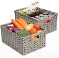 Wicker Baskets 2 Pack, Wicker Storage Basket with Handles, Waterproof Woven Baskets for Organizing, Large Storage Basket 15" and Medium 14", Grey