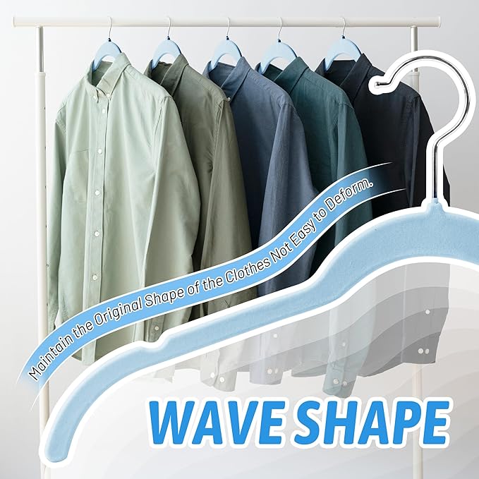 Sishynio 30 Pack Velvet Hangers – Premium Non-Slip Slim Clothes Hangers with 360° Swivel Hook, Space-Saving Flocked Shirt Hangers for Coats, Dresses, Blouses, Suits(Blue)