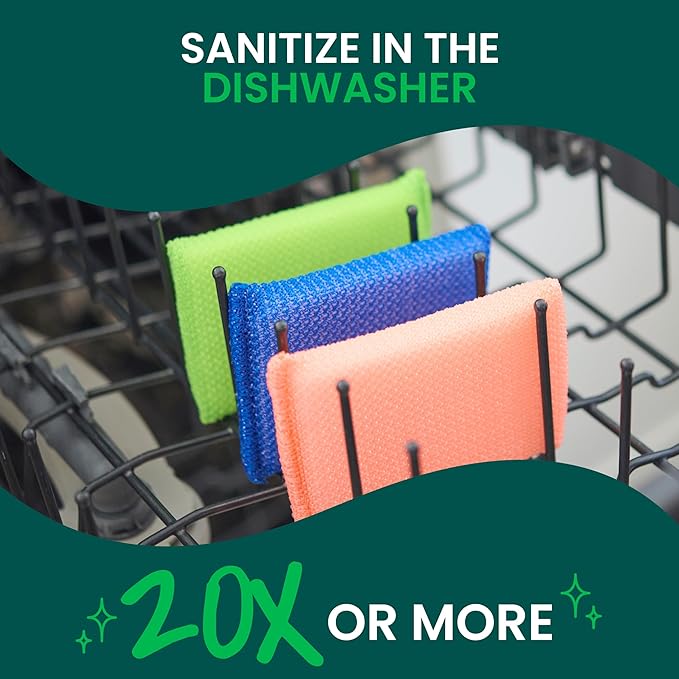Scotch-Brite Dobie Non-Scratch All-Purpose Scrub Pads, Original Cleaning Sponges for Kitchen & Bathroom, Safe on Non-Stick Cookware, Reusable (12 Pads, 4 Packs of 3, Assorted Colors)