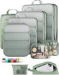 Veken 9/11 Set Compression Packing Cubes for Travel Essentials,Compressible Expandable Large Luggage Suitcase Organizer Bags for Clothing,Durable Space Saver Storage Bags(Matcha Green)
