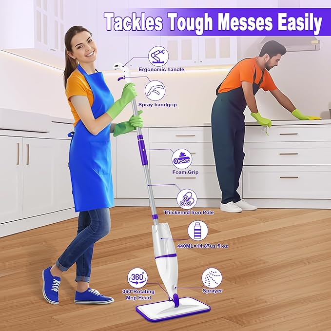 Spray Mops for Hardwood Floor Cleaning: EXEGO Wet Mops with 5 Microfiber Refillable Pads for Swiffer Powermop - Floor Mop with Sprayer Dust Dry Mopping Tools for Tile Wood Laminate Vinyl Marble