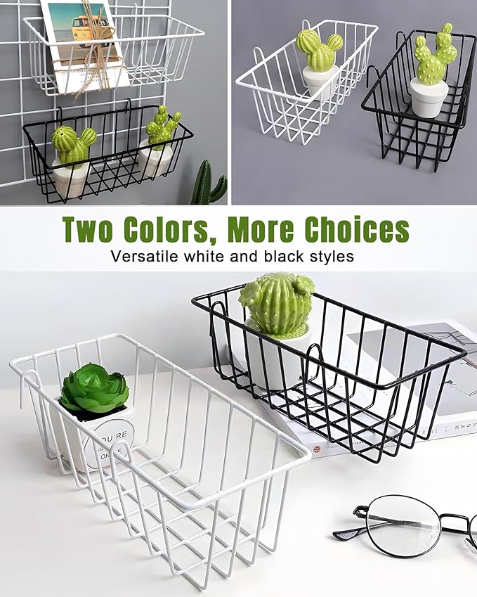 6 Pack Wire Baskets, Black Grid Wall Accessory, Wire Grid Panel Hanging Basket, Display and Storage Wall Basket for Kitchen, Home Decor, Potted Plants