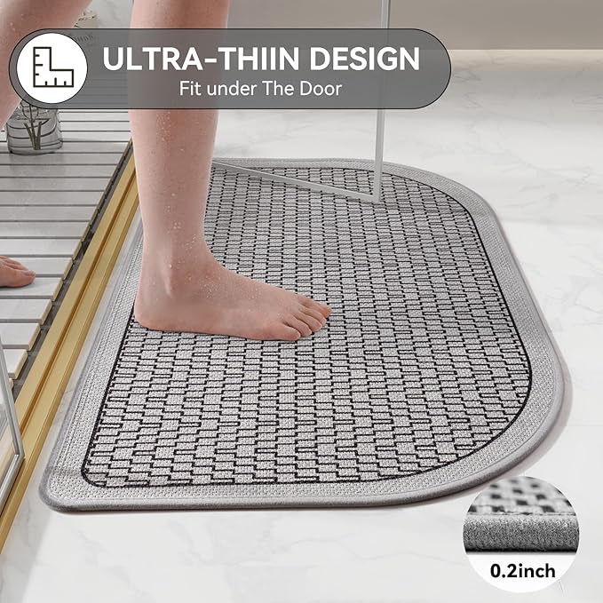 YDKGL Half Circle Bath Mat, Thin Bathroom Rugs Fit Under Door Quick Dry Non Slip Washable Bathroom Mat with Rubber Backing, Absorbent Half Round Shower Rug