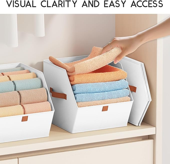 Fabric Closet Storage Cubes - 8 Pack Square Storage Bins with Dual Handles for Clothes, Towels, Toys, Cube Storage Organizers for Bedroom, Nursery, Shelves, Closet, Small Spaces, White