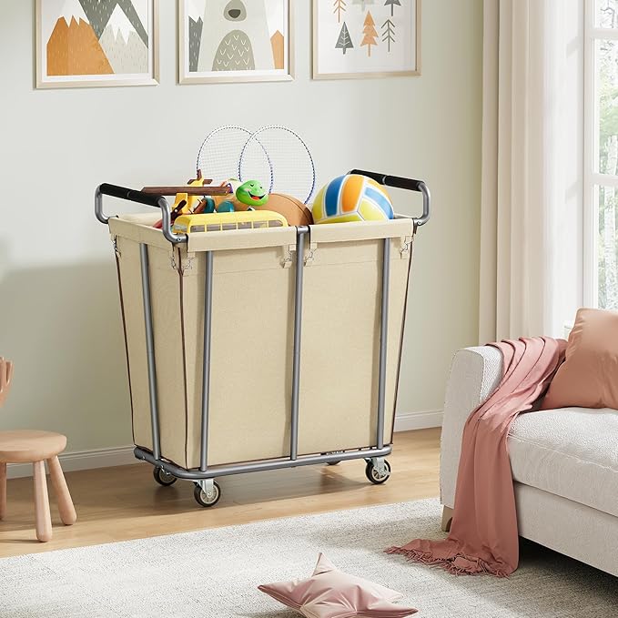Large laundry hamper with Wheels, 2 Bag 360L Big Rolling Laundry Basket Sorter Cart, Extra Large Laundry Clothes Hamper, Heavy Duty Laundry Basket Organizer for Laundry Room,Bathroom