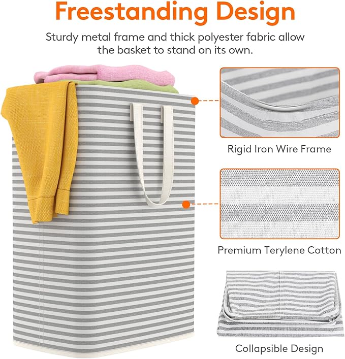Lifewit 1 Pack Laundry Hamper Large Collapsible Laundry Baskets, Freestanding Waterproof Clothes Hamper with Easy Carry Handles in Laundry Room Bedroom Bathroom College Dorm, Grey, 65L