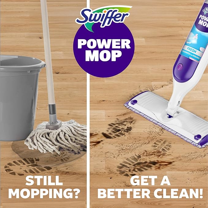 Swiffer PowerMop Multi-Surface Mop Kit for Floor Cleaning, Includes PowerMop, 2 Mopping Pad Refills, 1 Cleaning Solution with Fresh Scent and 2 Batteries