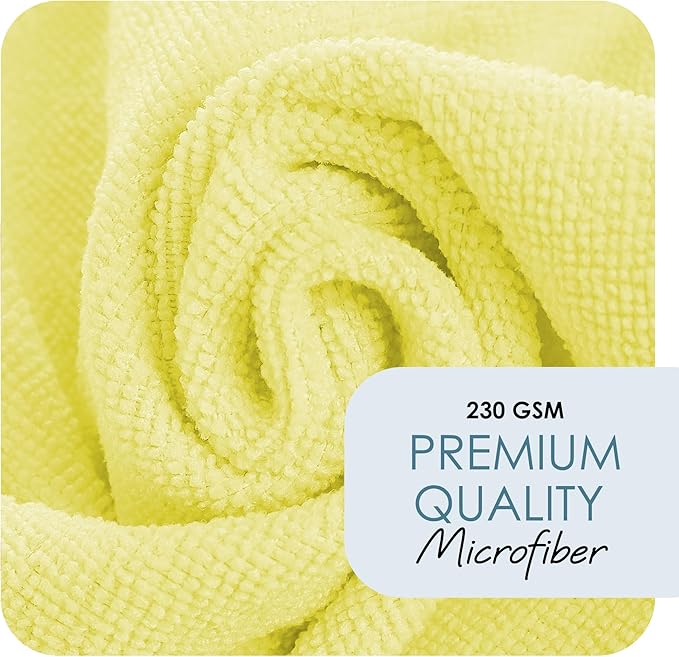 Hearth & Harbor Microfiber Cleaning Cloth Towels for Cars, 24 Pack Yellow Washcloths, Reusable Lint-Free Rags, 12x12 Inches