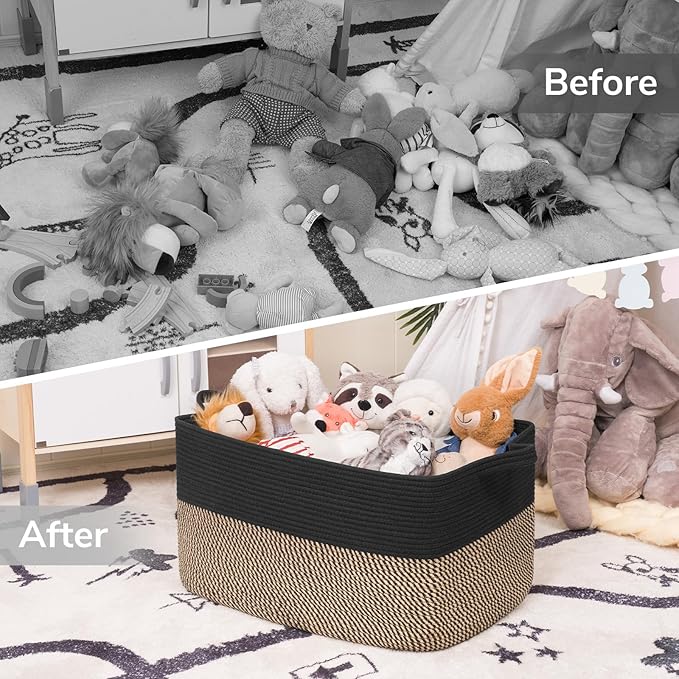 Goodpick Large Blanket Basket, 22" x 17" x 12" Wicker Storage Baskets for Organizing, Rectangle Nursery Basket for Toys Storage, Dirty Clothes Baskets for Living Room, Bedroom