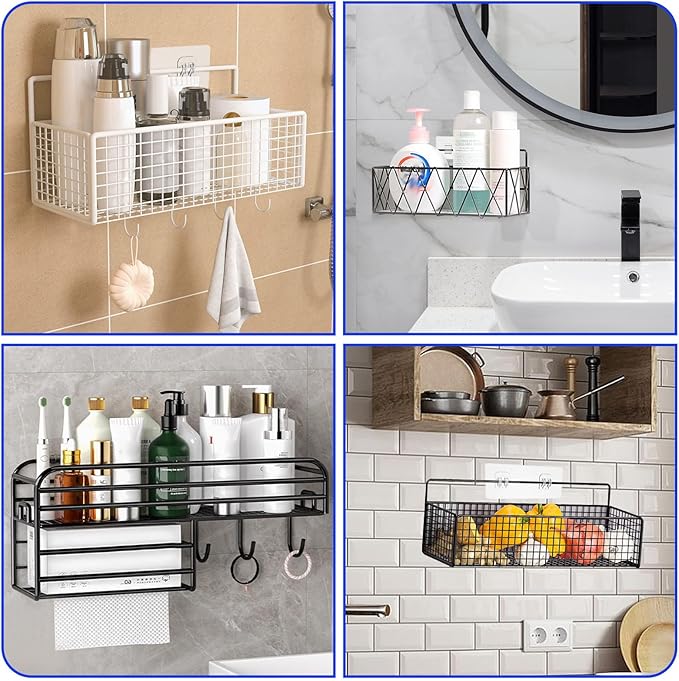 CIATBYYJ 8Pcs Shower Caddy Adhesive Hooks, Clear Strong Shower Adhesive Strips, No Drilling Waterproof Wall Hooks for Corner Showers Caddy, Bathroom Storage Shelves and Kitchen Racks 6×14 CM