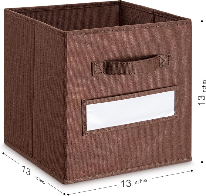 artsdi 13x13x13 storage cube bins (Set of 10) Fabric storage cubes with 10 Labels Window Cards & a Pen, storage cubes 13x13, Collapsible 13 inch cube storage bins, Cubby Organizer Boxes, Brown
