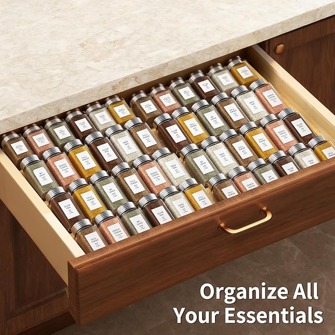QUEENKAY Expandable Bamboo Spice Drawer Organizer, 4 Tier Spices Rack for Cabinet, Kitchen Seasoning Organization Storage Insert (Jars Not Included, From 12" to 22" Wide)