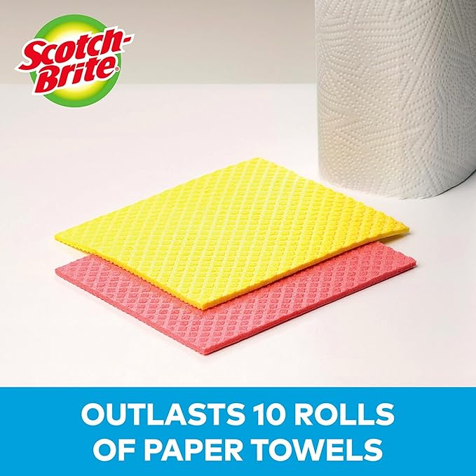 Scotch-Brite Sponge Cloth – 6-Pack (3 Packs of 2 Each), Reusable and Washable, Highly Absorbent, Multi-Purpose Cleaning Cloths
