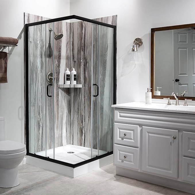 Palisade Vinyl Waterproof Corner Shower Shelf in Louvre Granite