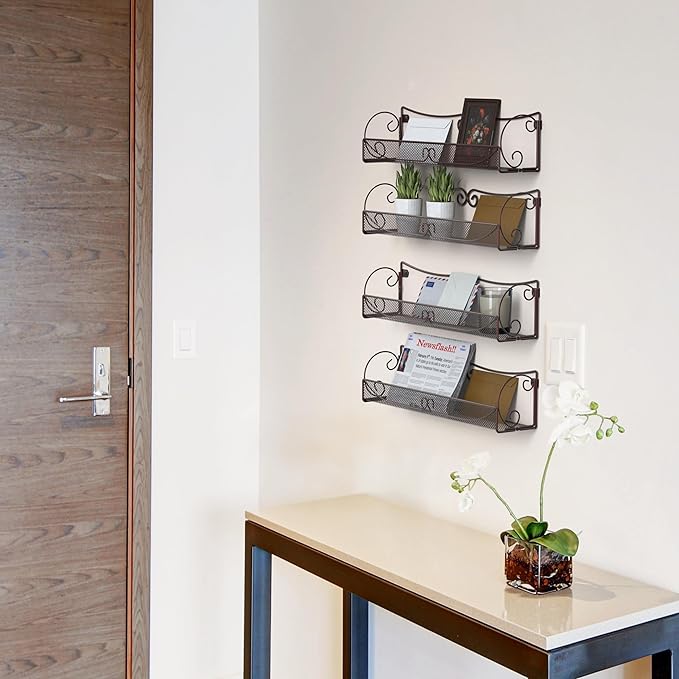 Deco Brothers Wall Mount Single Tier Mesh Spice Rack, 4 Pack, Bronze