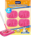 KEEPOW Pink Reusable Dry Sweeping Cloths Microfiber Wet Mop Pads Compatible with Swiffer Sweeper Mop Replacement Sweeping Mopping pad Refills for Hardwood Surface Floor Cleaning (4PCS)