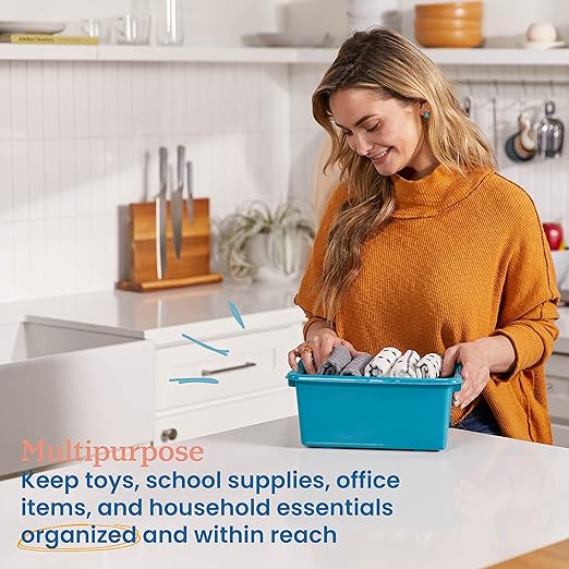 ECR4Kids Scoop Front Storage Bins, Multipurpose Organization, Turquoise, 10-Piece