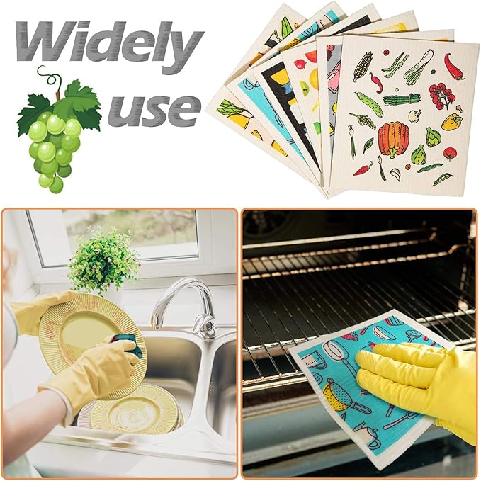 18 Pcs Swedish Kitchen Dish Towels - Absorbent Dish Cloths, Quick Drying, Washable Cleaning Wipes, No Odor Hand Towel (Fruits)